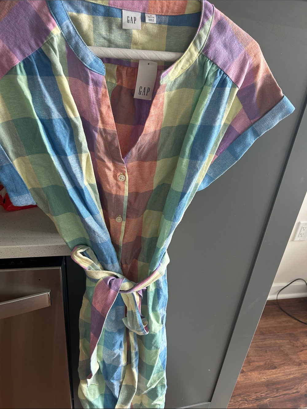 NWT Gap Linen Plaid Midi Shirtdress (SP) - Picture 5 of 6
